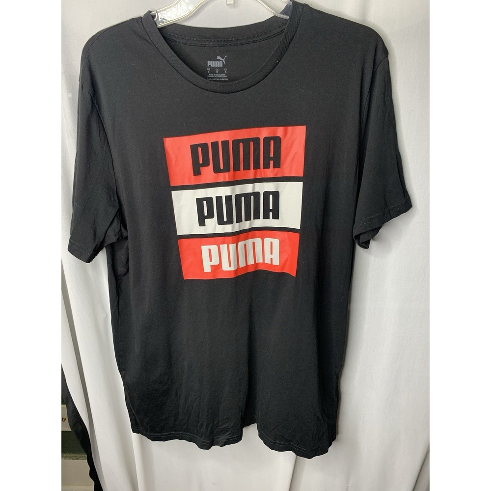 Mens L Puma Logo Red Black White‎ Graphic Short Sleeve Tshirt